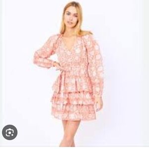 Marea Cotton Grace Ruffle Flounce Long Sleeve Mini Dress Size XS